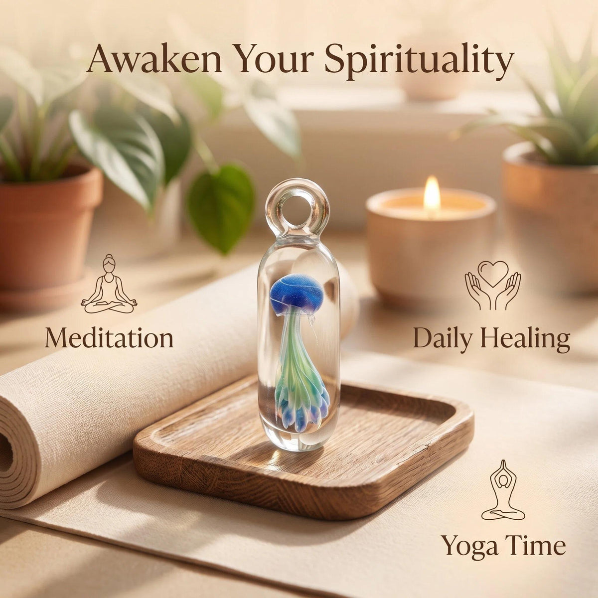 LuminaGlaze Hand Blown Glass Jellyfish Pendant Necklace – product image 4