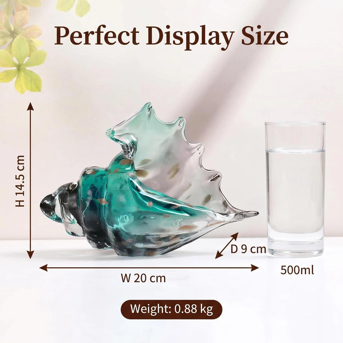 LuminaGlaze Hand-Blown Art Glass Conch - Emerald Green Gradient with Shimmering Gold Flakes, Glows in Light to Cast Magical – product image 5