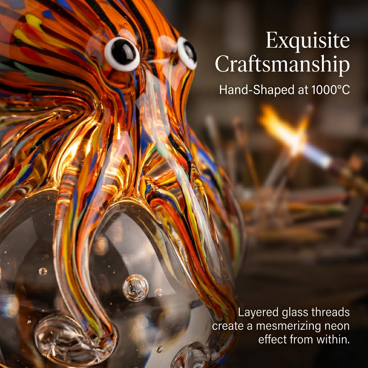 LuminaGlaze Lampwork Glass Octopus art glass Decoration, Jewelry Accessory Derivative with Sunlight-Triggered Light Refraction – product image 4