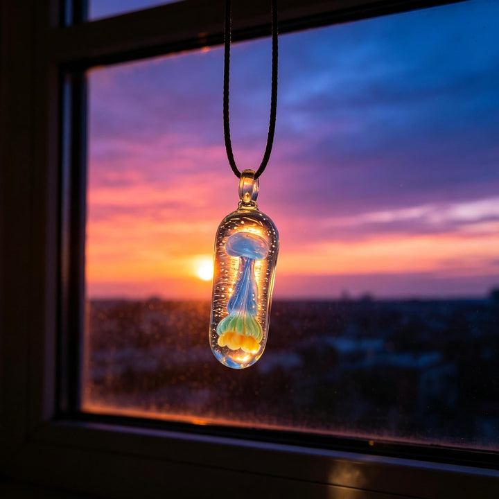 LuminaGlaze Jellyfish Glass Pendant Handmade Ocean Charm Necklace Pendant 4.5 x 1.3 cm Gift for Women, Chain Not Included – product image 1