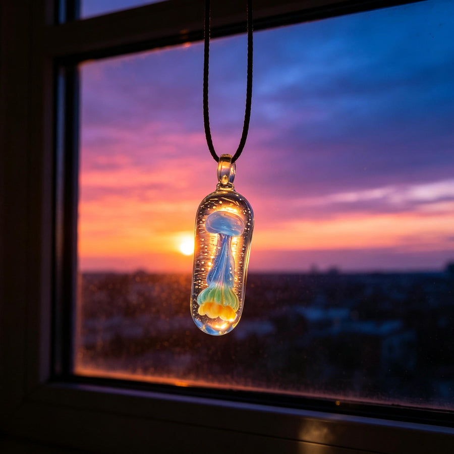 LuminaGlaze Jellyfish Glass Pendant Handmade Ocean Charm Necklace Pendant 4.5 x 1.3 cm Gift for Women, Chain Not Included – product image 1