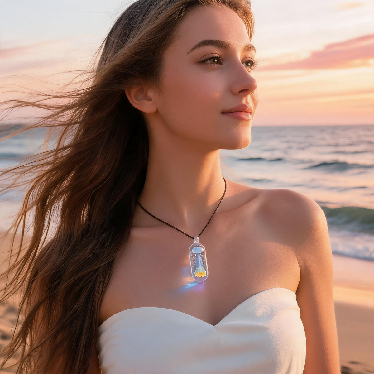 LuminaGlaze Jellyfish Glass Pendant Handmade Ocean Charm Necklace Pendant 4.5 x 1.3 cm Gift for Women, Chain Not Included – product image 2