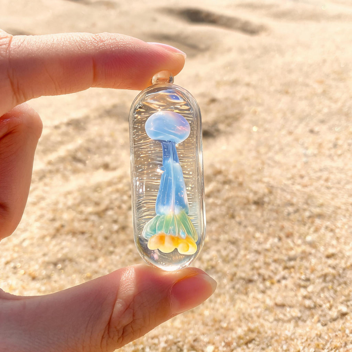LuminaGlaze Jellyfish Glass Pendant Handmade Ocean Charm Necklace Pendant 4.5 x 1.3 cm Gift for Women, Chain Not Included – product image 6