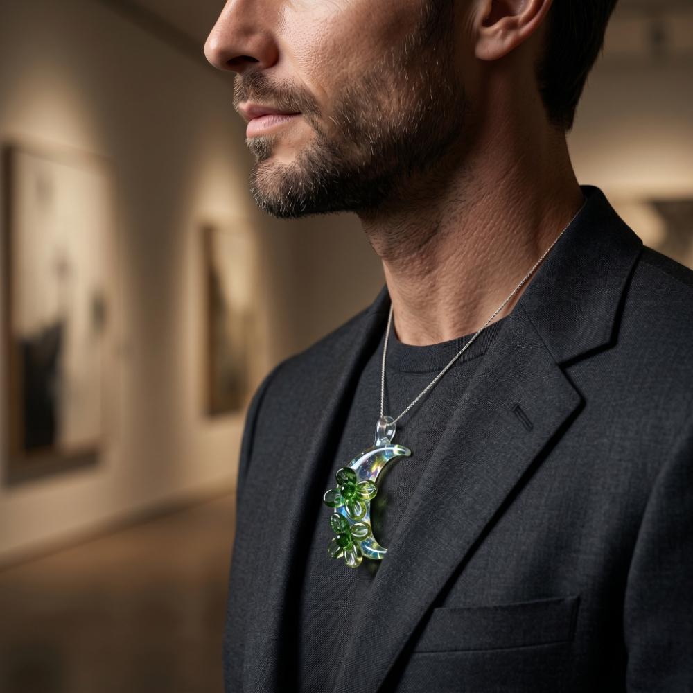 LuminaGlaze Handmade Moon Forest Themed Glass Pendant, Green Forest Style DIY Charm for Necklace & Bracelet (Cord Not Included) – product image 5