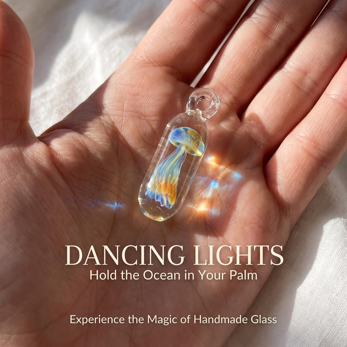LuminaGlaze Iridescent Jellyfish Glass Pendant Handmade Ocean Charm Necklace Pendant 4.5 x 1.3 cm Gift for Women, Chain Not – product image 6