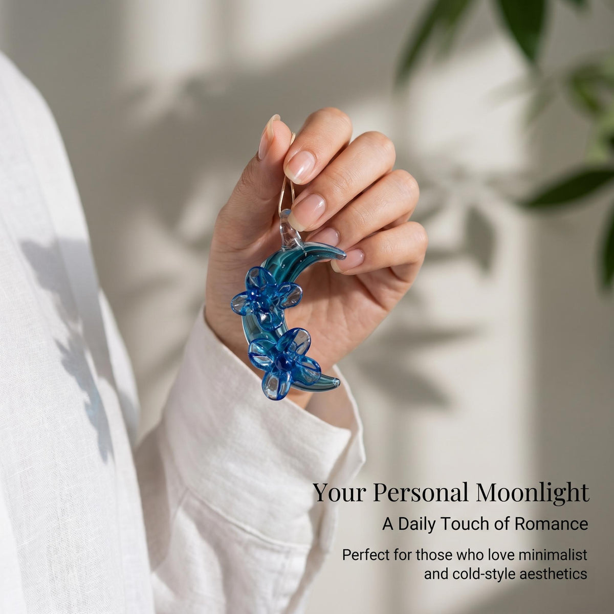 LuminaGlaze Hand-Blown Blue Moon art glass Pendant Necklace, Jewelry Accessory for Romantic Daily Wear – product image 5
