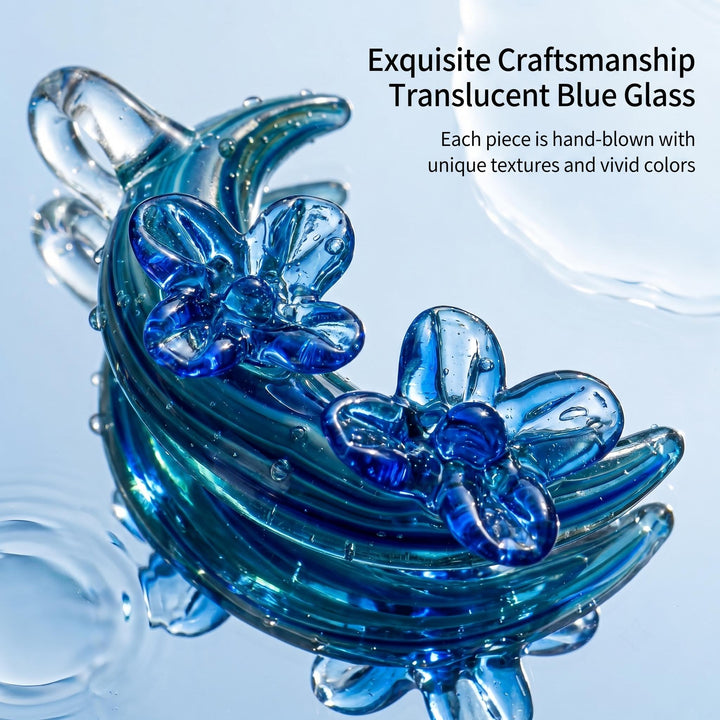 LuminaGlaze Handmade Translucent Blue Moon & Flower Glass Pendant, Stylish Atmosphere Decor for Car & Window, Crystal Craft for – product image 1