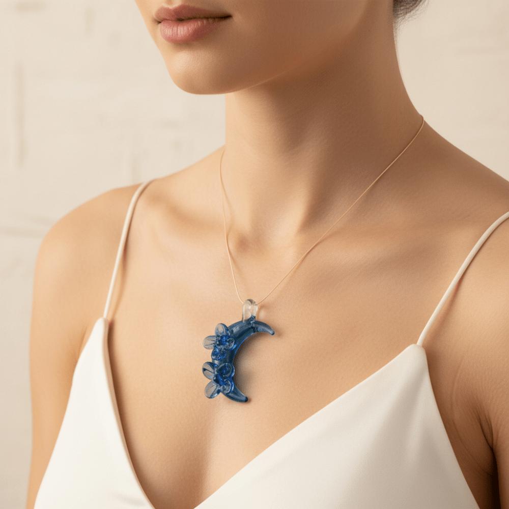 LuminaGlaze Handmade Translucent Blue Moon & Flower Glass Pendant, Stylish Atmosphere Decor for Car & Window, Crystal Craft for – product image 4