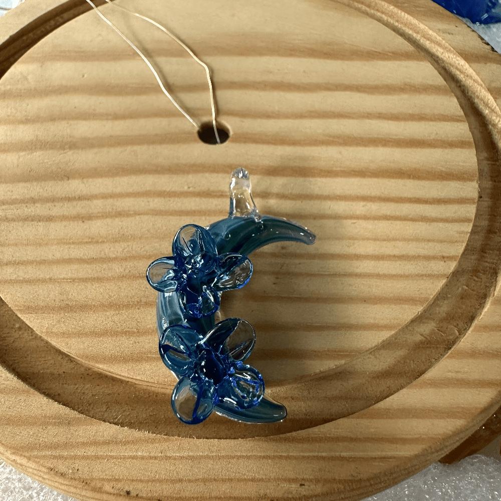 LuminaGlaze Handmade Translucent Blue Moon & Flower Glass Pendant, Stylish Atmosphere Decor for Car & Window, Crystal Craft for – product image 7