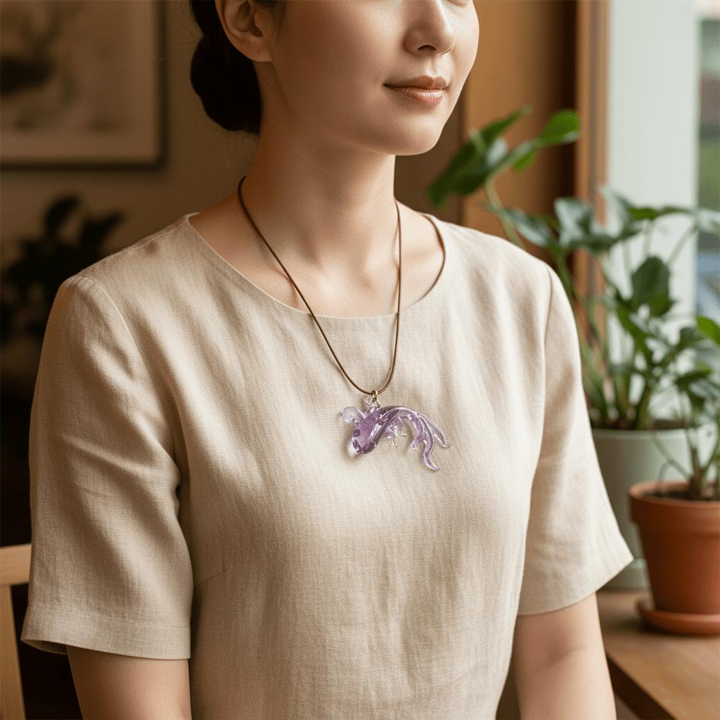 LuminaGlaze Handmade Purple Lucky Koi Glass Pendant, Crystal DIY Charm for Necklaces & Bracelets, Traditional Chinese Style – product image 1