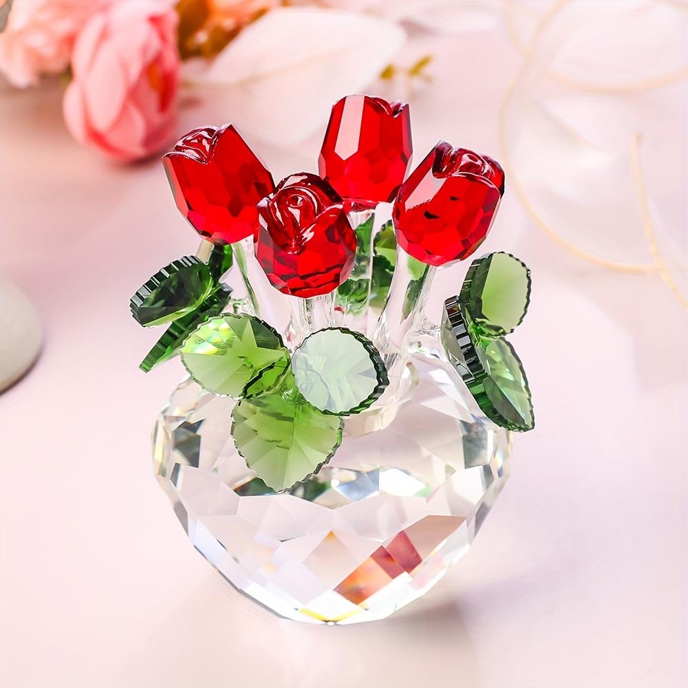 LuminaGlaze 10.5×8CM K9 Handmade Crystal Vase with 4 Roses & Leaves, Elegant Desktop Decor, Perfect Gift for Valentine's, – product image 7