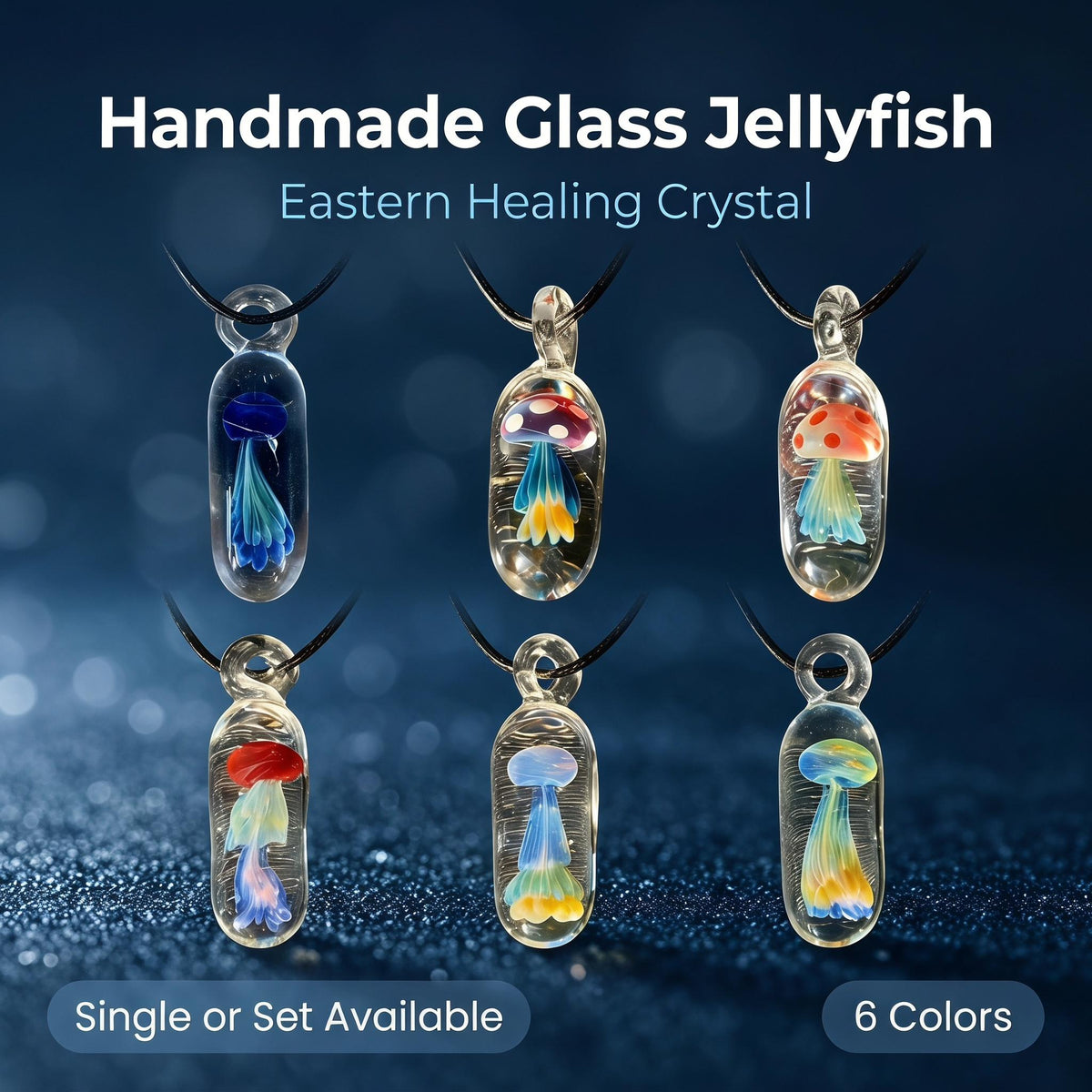LuminaGlaze Hand Blown Glass Jellyfish Pendant Necklace – product image 13