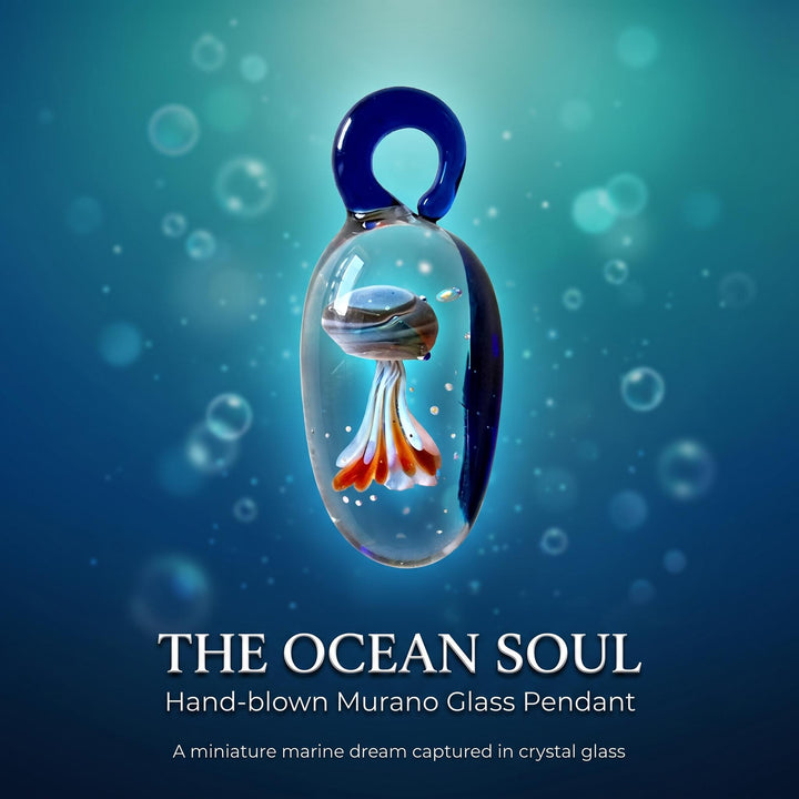 LuminaGlaze Blue Base Glass Jellyfish Pendant – Handmade Lampwork, Deep Sea Lucky Charm, Dreamy Translucent, Unique Design – product image 1