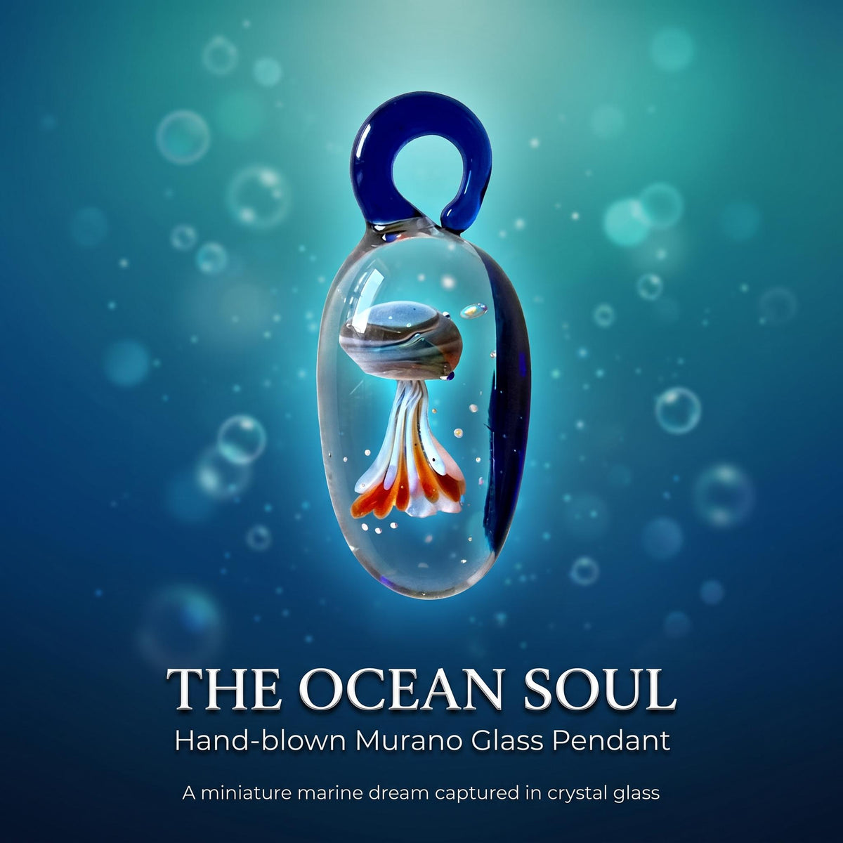 LuminaGlaze Blue Base Glass Jellyfish Pendant – Handmade Lampwork, Deep Sea Lucky Charm, Dreamy Translucent, Unique Design – product image 1
