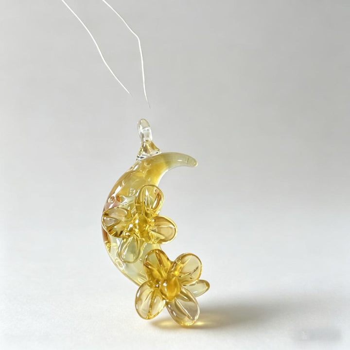 LuminaGlaze Handmade Moon & Blossom Glass Pendant, Yellow Crystal DIY Charm for Necklace & Bracelet (Cord Not Included) – product image 1