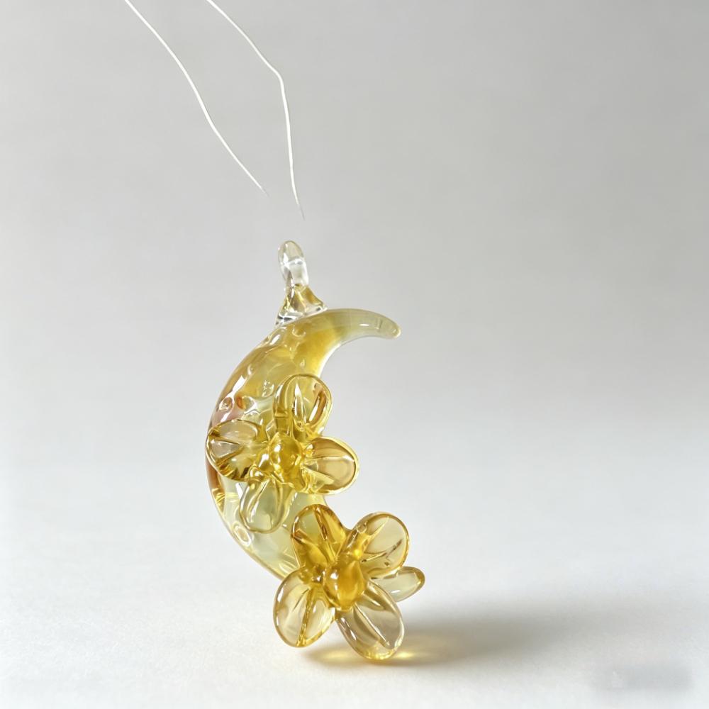 LuminaGlaze Handmade Moon & Blossom Glass Pendant, Yellow Crystal DIY Charm for Necklace & Bracelet (Cord Not Included) – product image 1