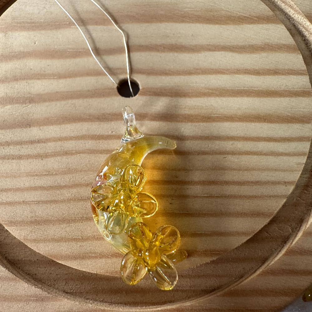 LuminaGlaze Handmade Moon & Blossom Glass Pendant, Yellow Crystal DIY Charm for Necklace & Bracelet (Cord Not Included) – product image 2