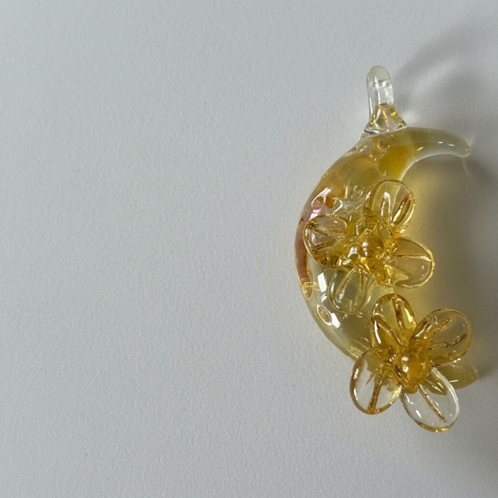 LuminaGlaze Handmade Moon & Blossom Glass Pendant, Yellow Crystal DIY Charm for Necklace & Bracelet (Cord Not Included) – product image 3