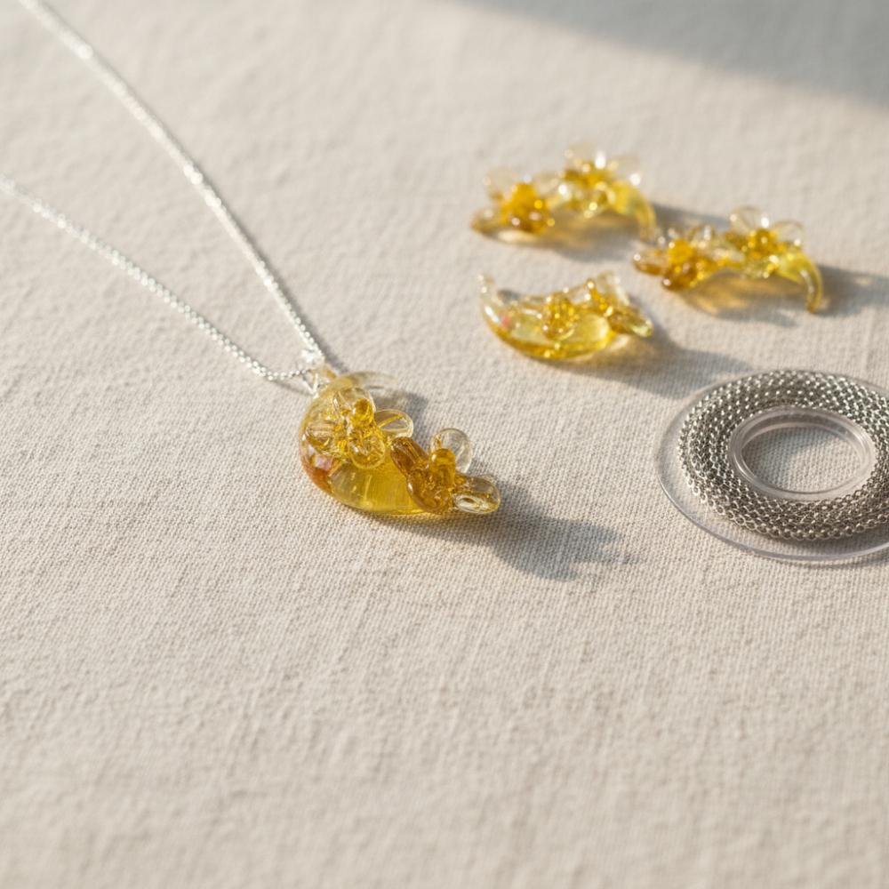 LuminaGlaze Handmade Moon & Blossom Glass Pendant, Yellow Crystal DIY Charm for Necklace & Bracelet (Cord Not Included) – product image 4
