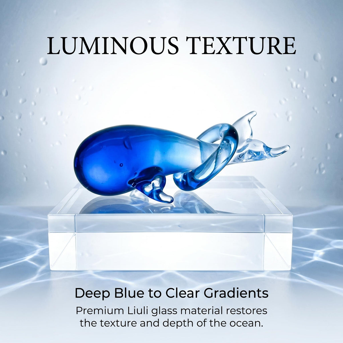 LuminaGlaze Transparent Blue Glass Whale Ornament with Clear Fins, Versatile for Home & Desktop Decor, DIY Pendants, Bracelets – product image 1