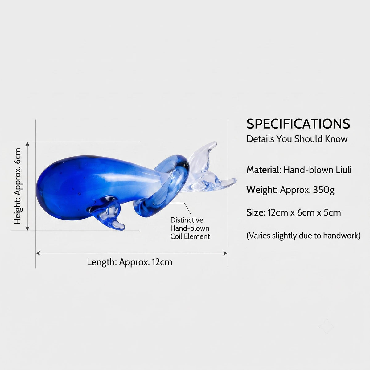 LuminaGlaze Transparent Blue Glass Whale Ornament with Clear Fins, Versatile for Home & Desktop Decor, DIY Pendants, Bracelets – product image 2