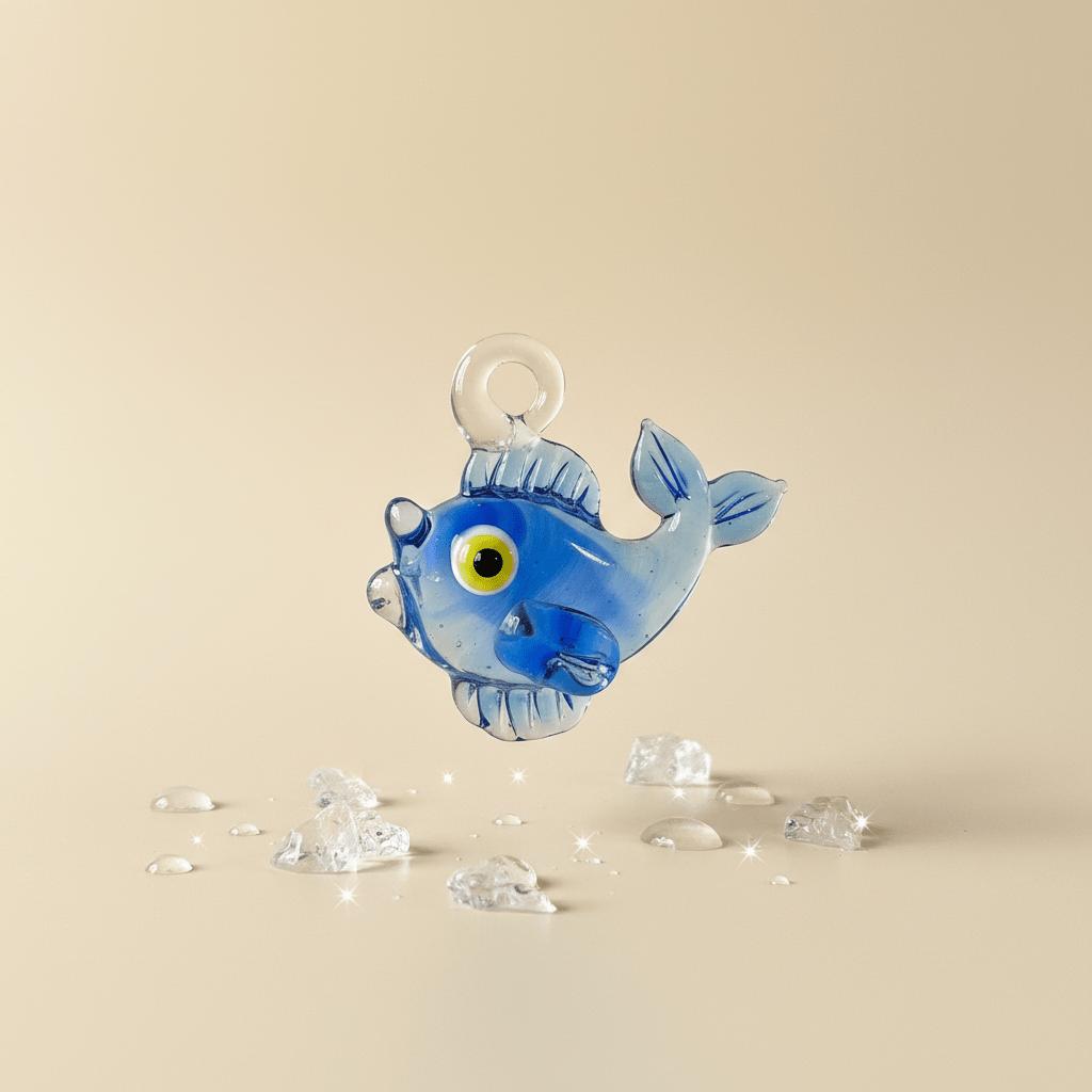 LuminaGlaze Handmade Transparent Blue Smiling Fish Glass Pendant, Ocean-style Crystal Charm for DIY Necklaces & Bracelets, – product image 7