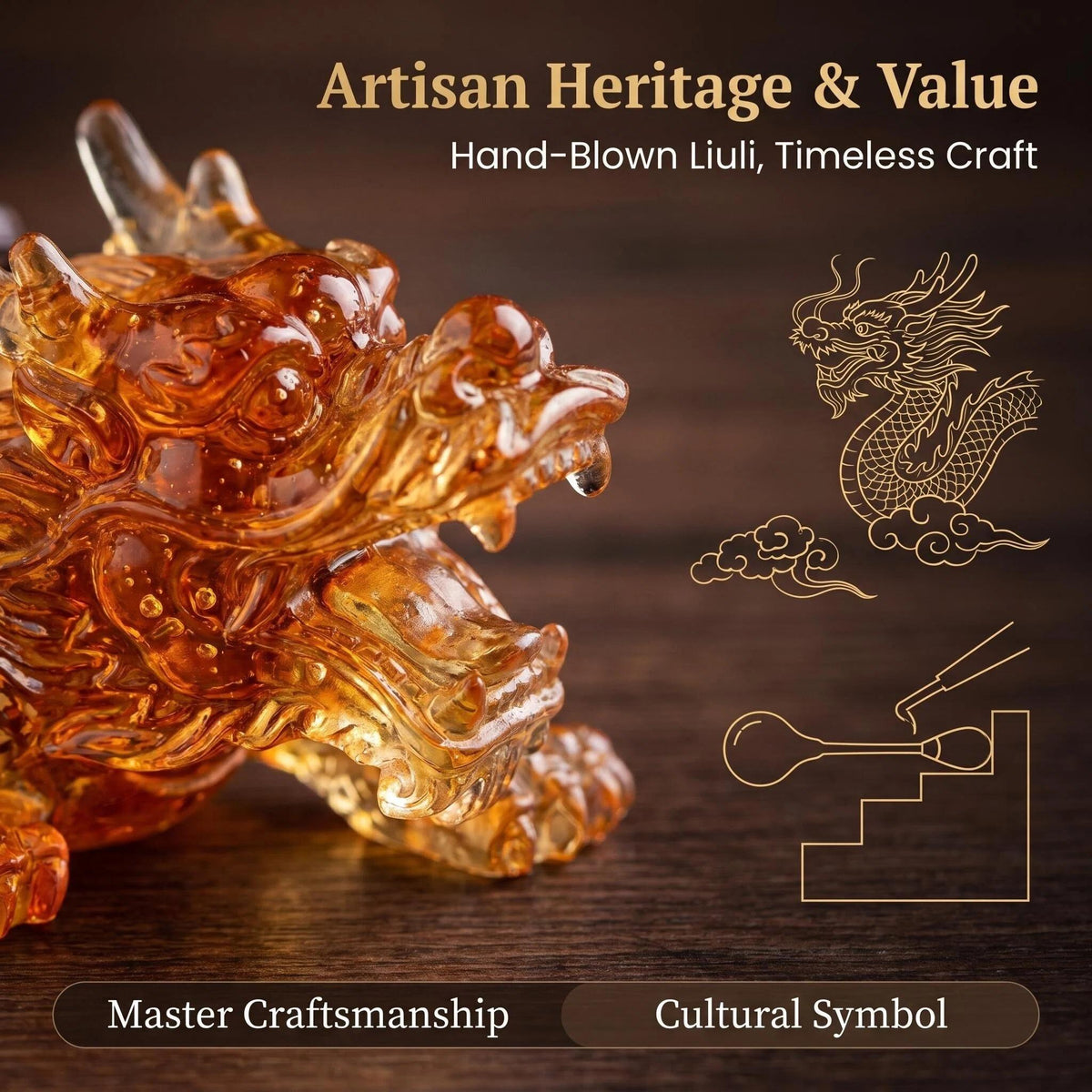 LuminaGlaze Hand Blown Liuli Dragon Turtle Statue - Colorful Gradient Art Glass, Traditional Chinese Feng Shui Guardian, Symbol – product image 2