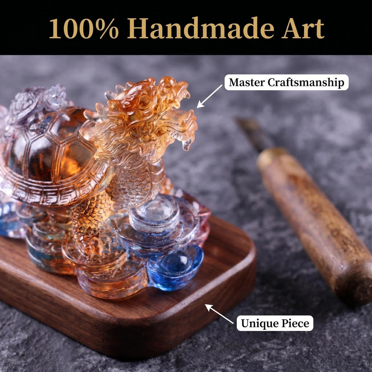 LuminaGlaze Hand Blown Liuli Dragon Turtle Statue - Colorful Gradient Art Glass, Traditional Chinese Feng Shui Guardian, Symbol – product image 4