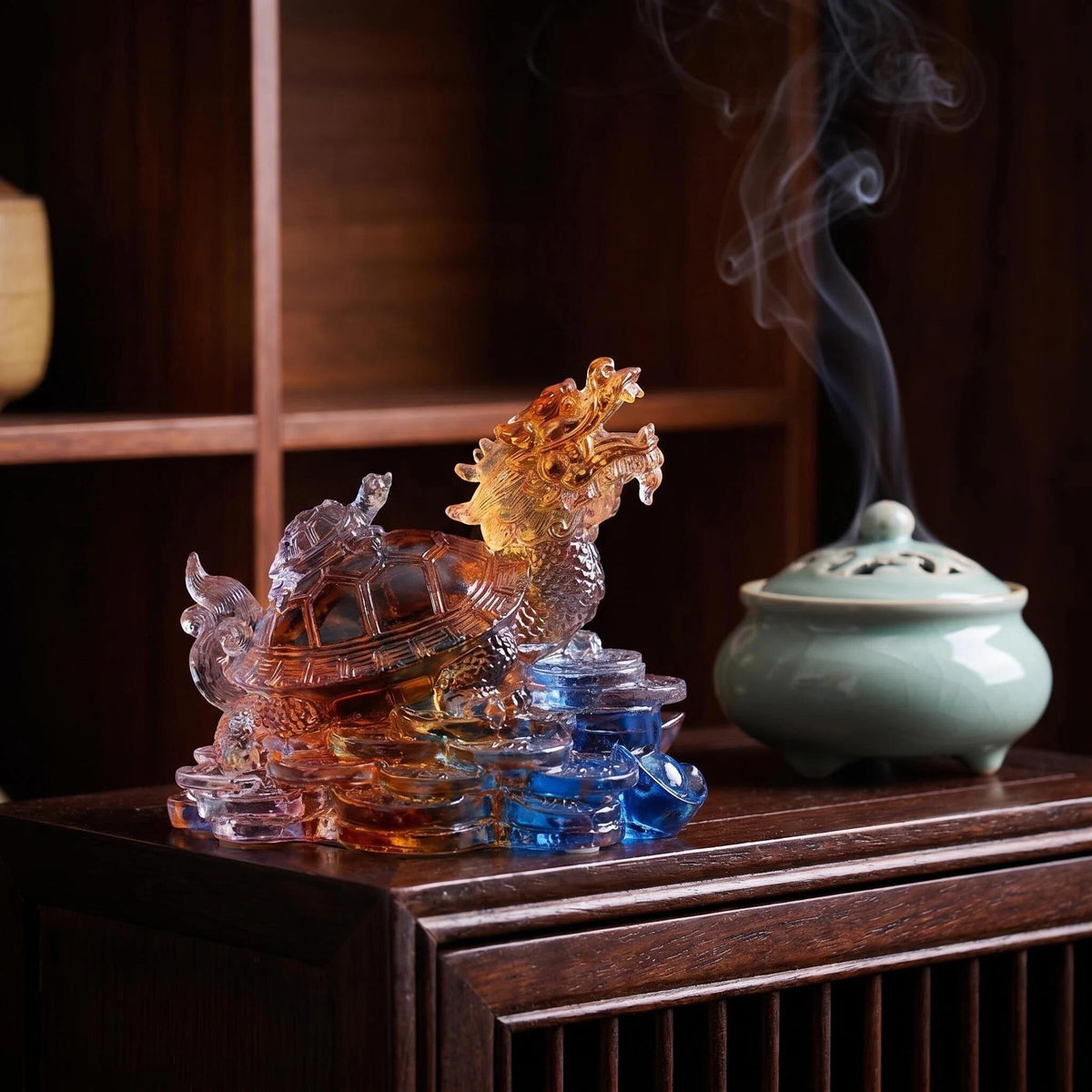 LuminaGlaze Hand Blown Liuli Dragon Turtle Statue - Colorful Gradient Art Glass, Traditional Chinese Feng Shui Guardian, Symbol – product image 8