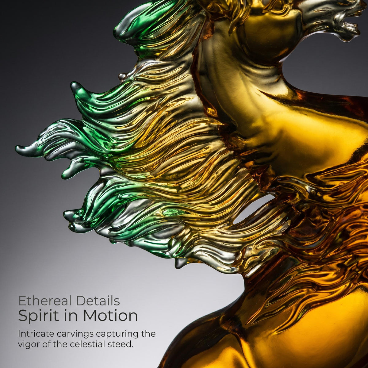 LuminaGlaze Hand-Blown Liuli Celestial Horse Statue, Rainbow Gradient Art Glass, Traditional Chinese Flying Horse, Success & – product image 3