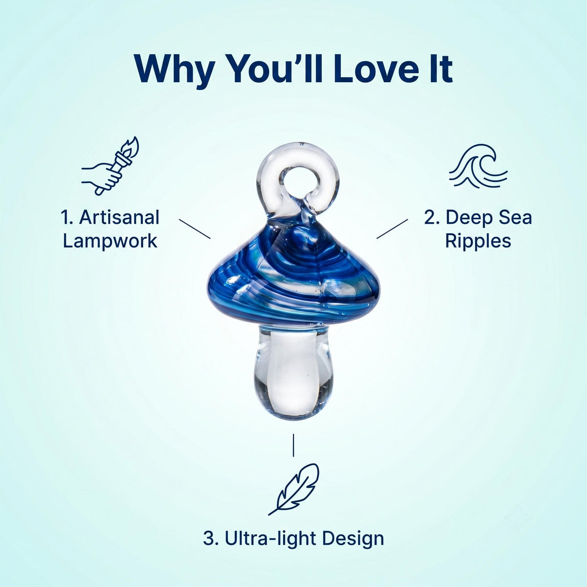 LuminaGlaze Handmade Lampwork Glass Mushroom Pendant - art glass Jewelry Making Accessory with Ocean Aesthetic – product image 5