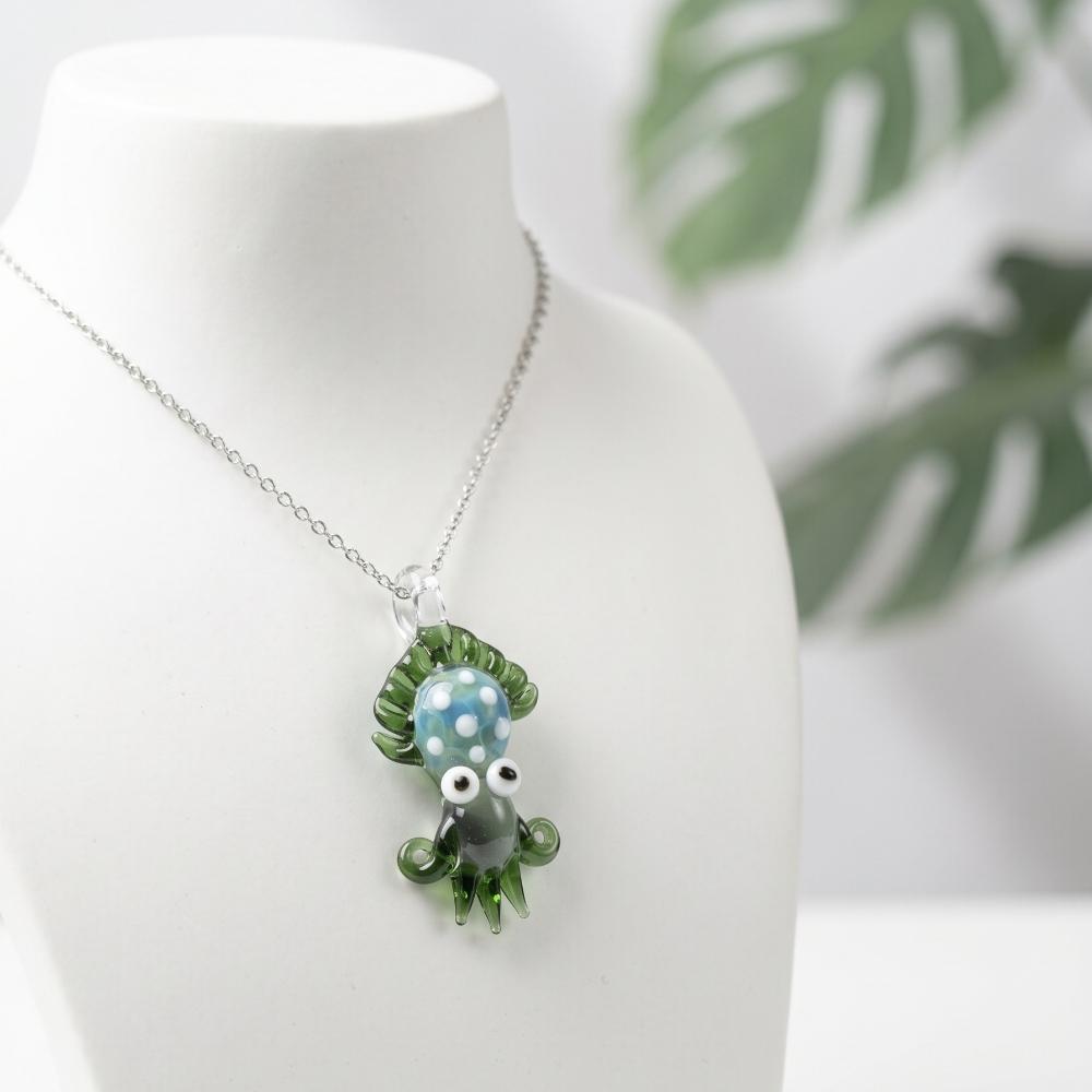 LuminaGlaze Handmade Translucent Green Funny Monster Glass Pendant, DIY Charm for Necklace & Bracelet (Cord Not Included) – product image 2