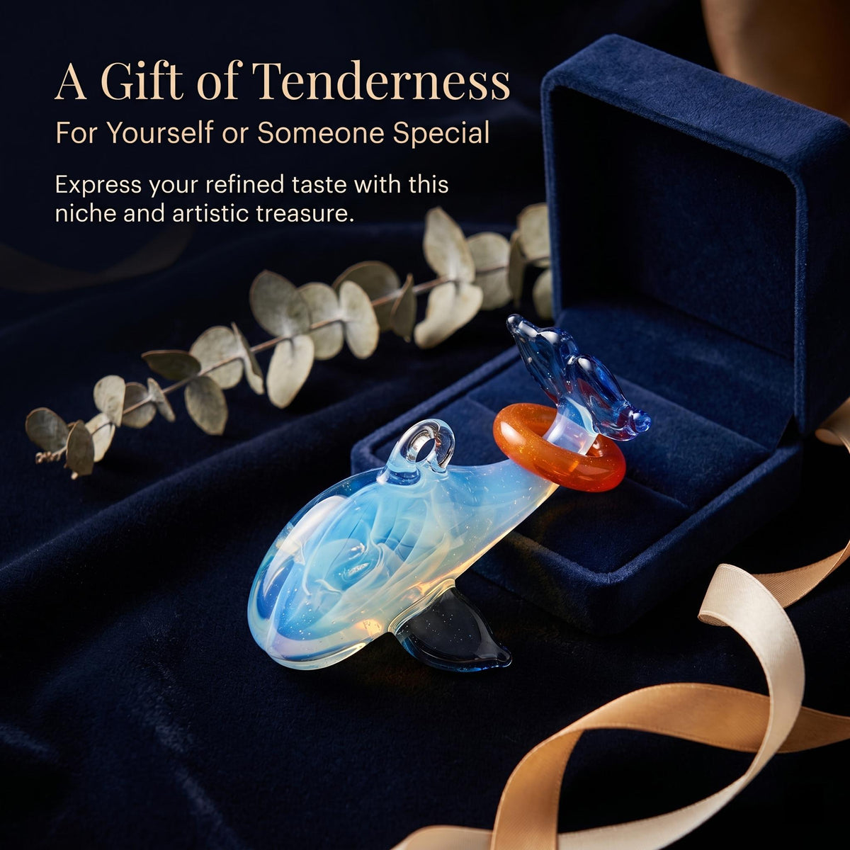LuminaGlaze Ins Style 3D Gradient Blue & White Glass Whale Pendant, Handmade Translucent Ocean Charm for Men & Women (Cord Not – product image 6