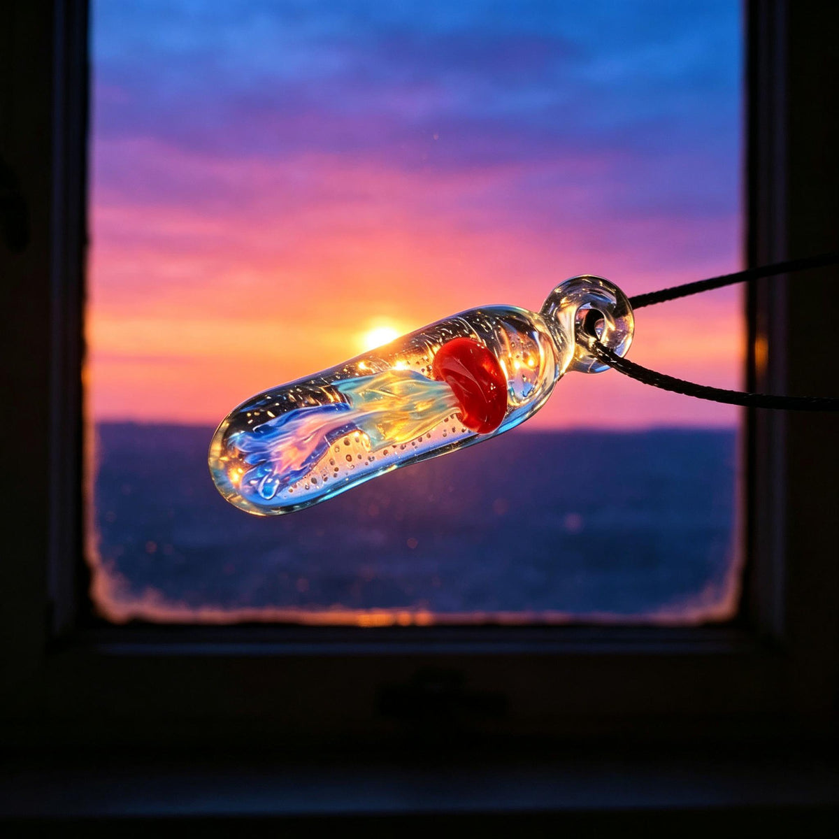 LuminaGlaze Gradient Glass Jellyfish Pendant with Red Head, 4.5cm Capsule Ocean Art with Iridescent Detail, Unique Coastal Gift – product image 4
