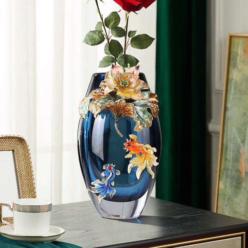 LuminaGlaze Handmade Glass Vase with Fish & Lotus Design, Oriental High-End Art Collectible, Decor for Living Room, Wine Cabinet – product image 4