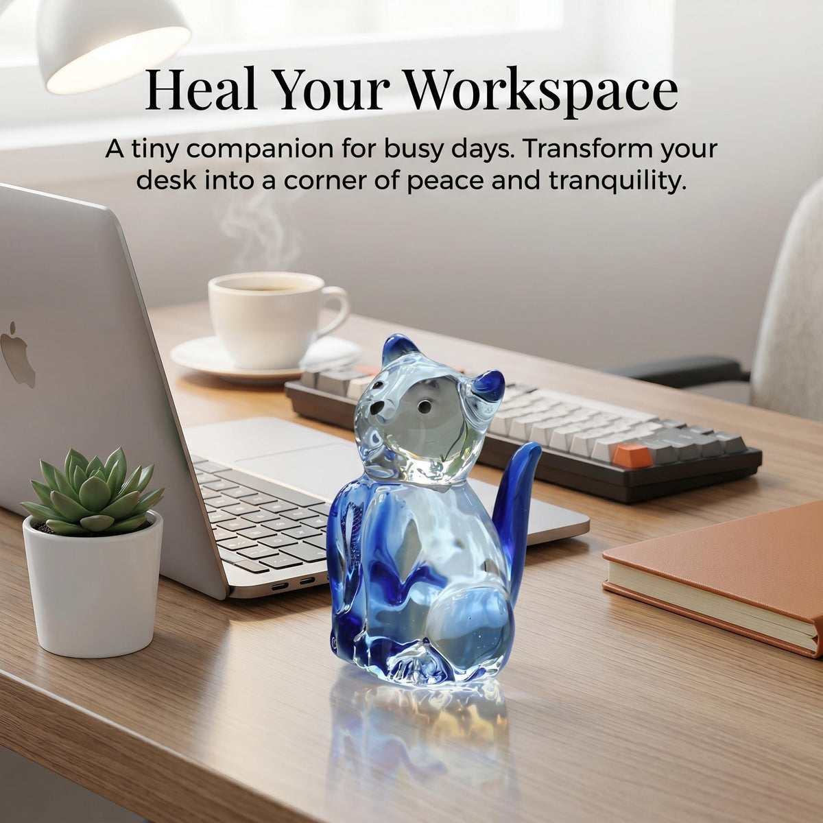 LuminaGlaze Handmade Hand-Blown Glass Cat Figurine, art glass Desk Decor Accessory, TikTok Viral Item – product image 3