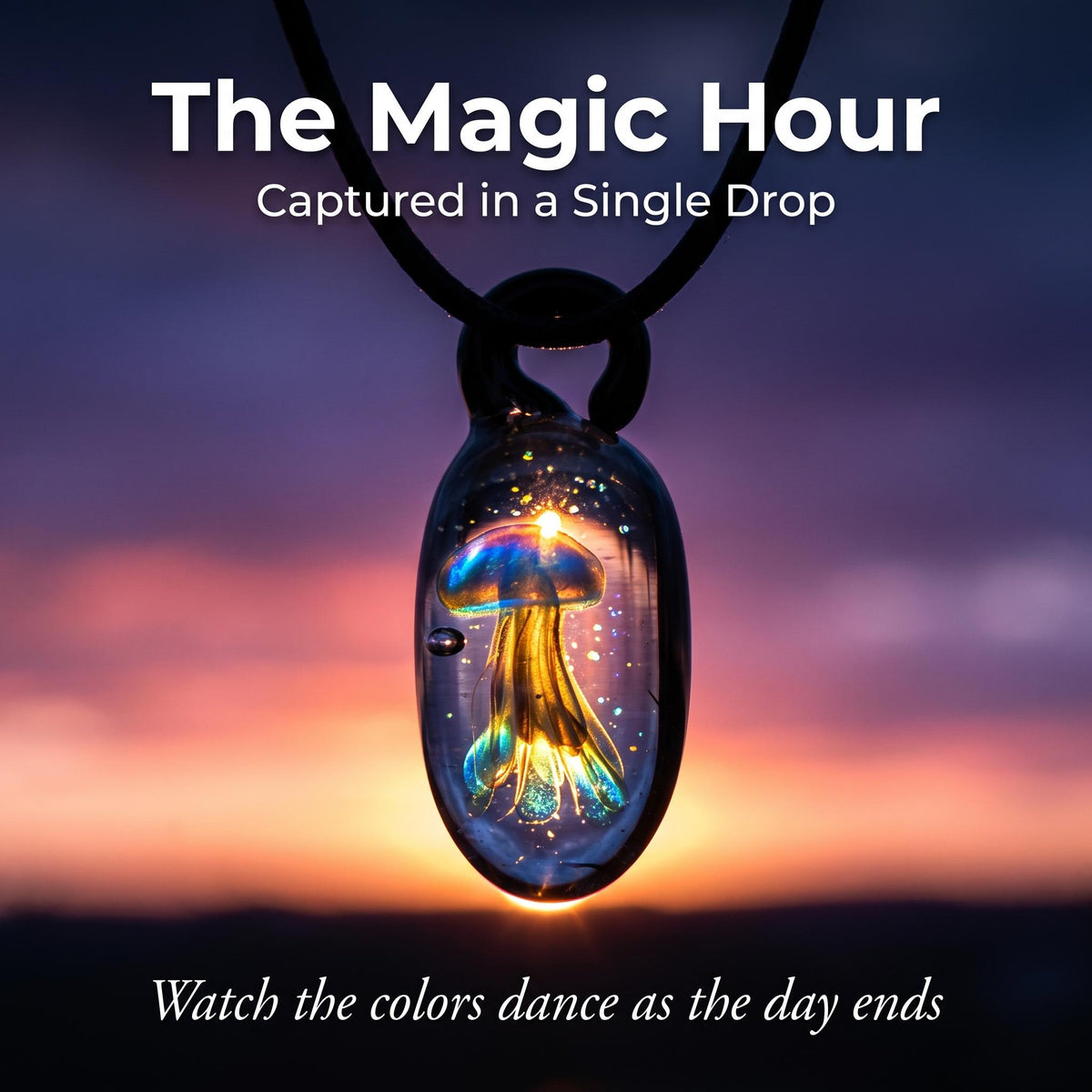 LuminaGlaze Black Base Glass Jellyfish Pendant – Handmade Lampwork, Deep Sea Night, Mysterious Translucent, Unique Design – product image 3