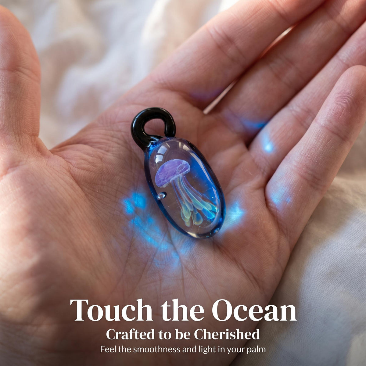 LuminaGlaze Black Base Glass Jellyfish Pendant – Handmade Lampwork, Deep Sea Night, Mysterious Translucent, Unique Design – product image 5