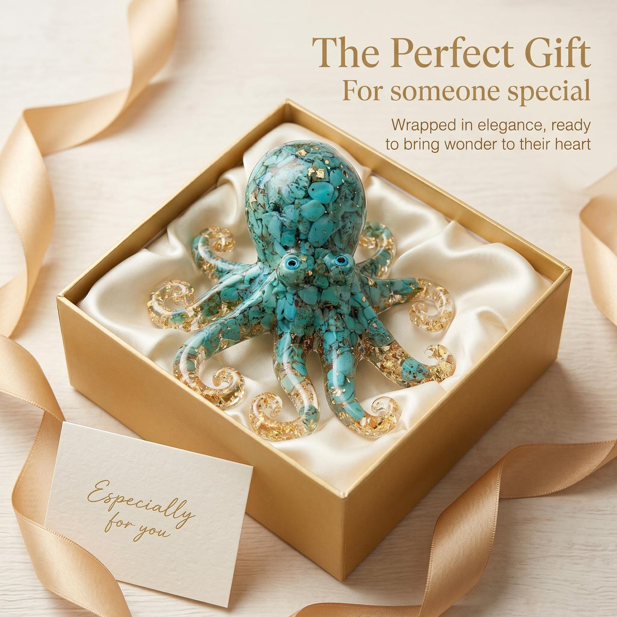 LuminaGlaze Unique art glass Glass Octopus Necklace Pendant, Adorned with Gold Leaf and Natural Turquoise – product image 5