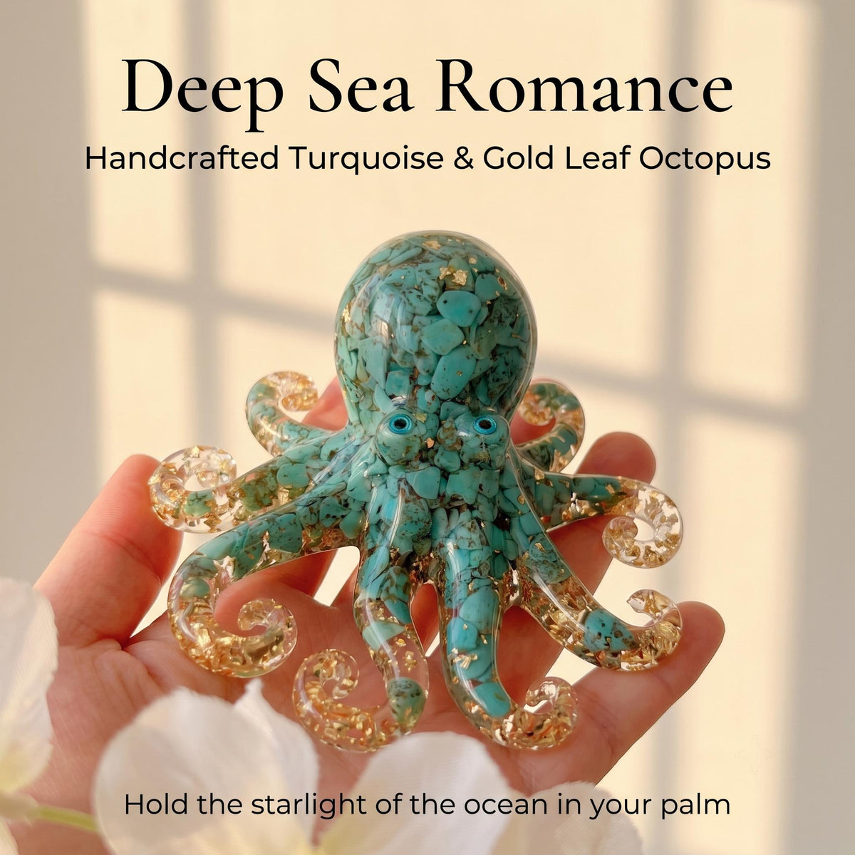 LuminaGlaze Unique art glass Glass Octopus Necklace Pendant, Adorned with Gold Leaf and Natural Turquoise – product image 6