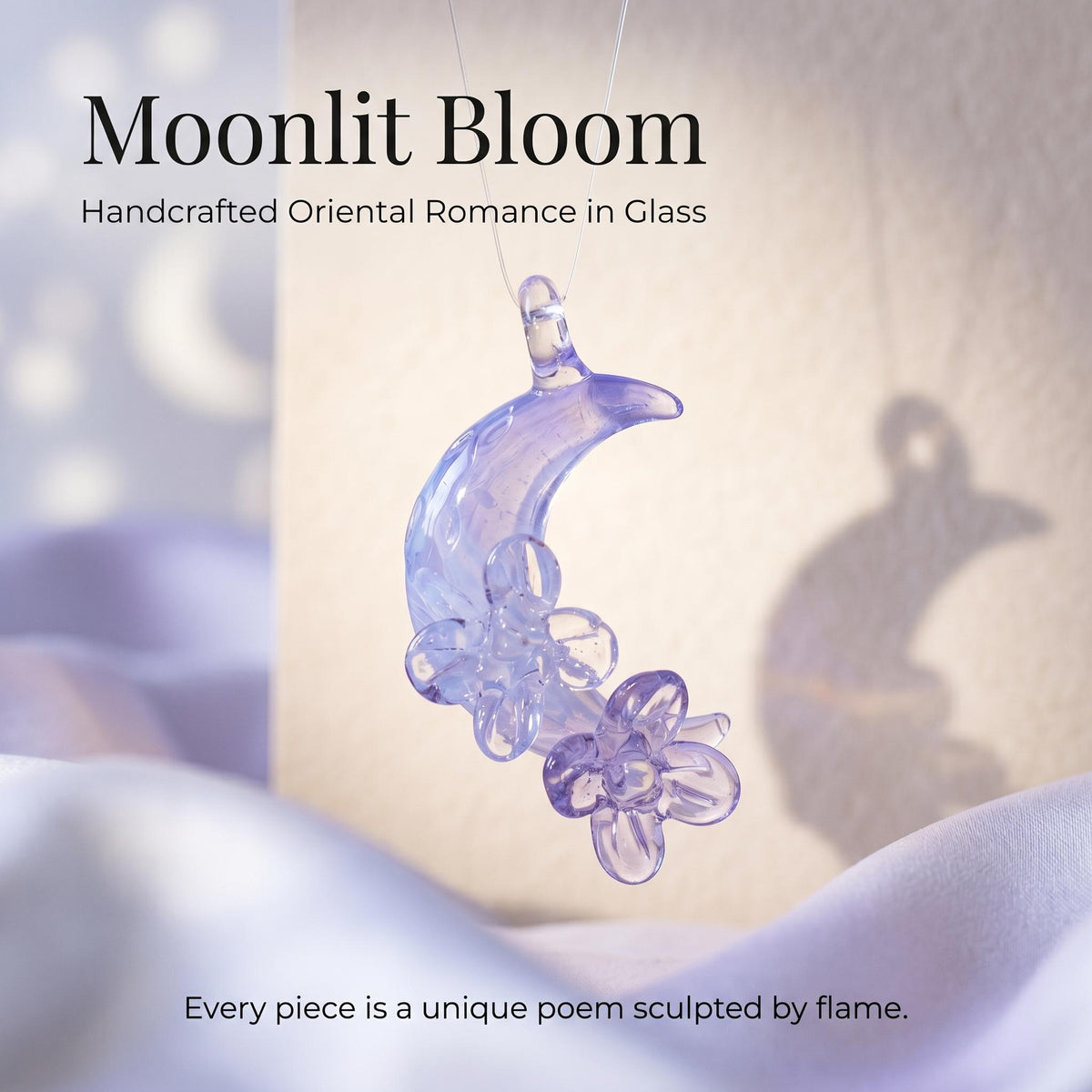 LuminaGlaze Handmade Moon & Blossom Translucent Glass Pendant, Crystal Craft for DIY Necklaces & Bracelets, Elegant Ornament & – product image 2
