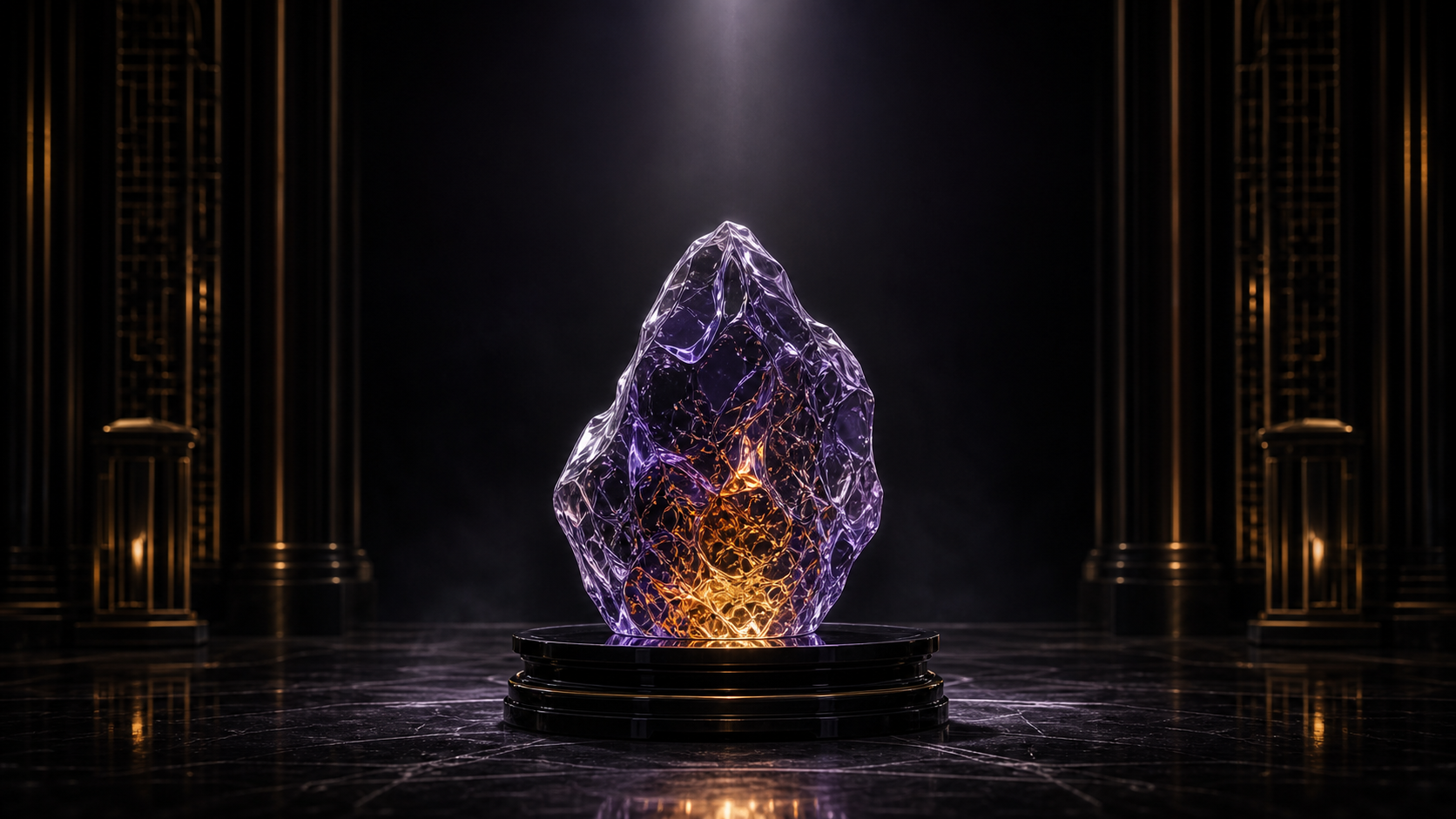 Sculpture en liuli violet et or façonnée à la main