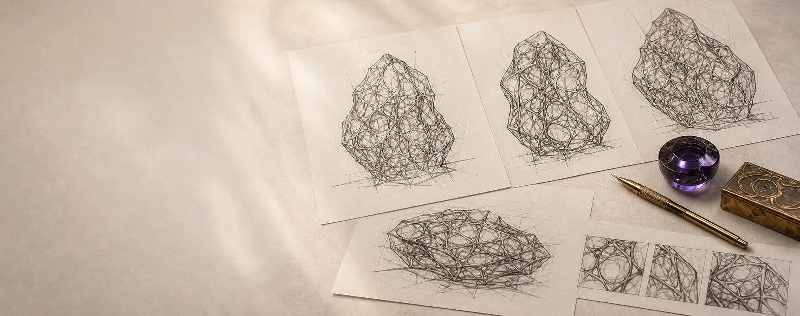 Planning sketches on a studio table